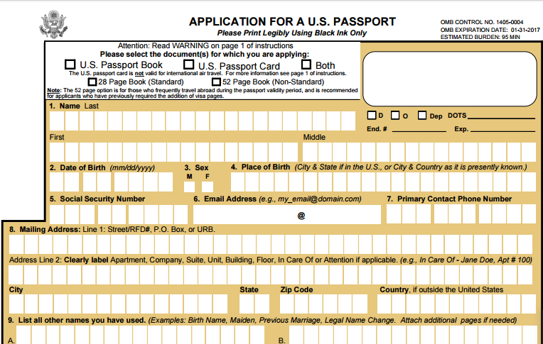 travel plans question on passport application