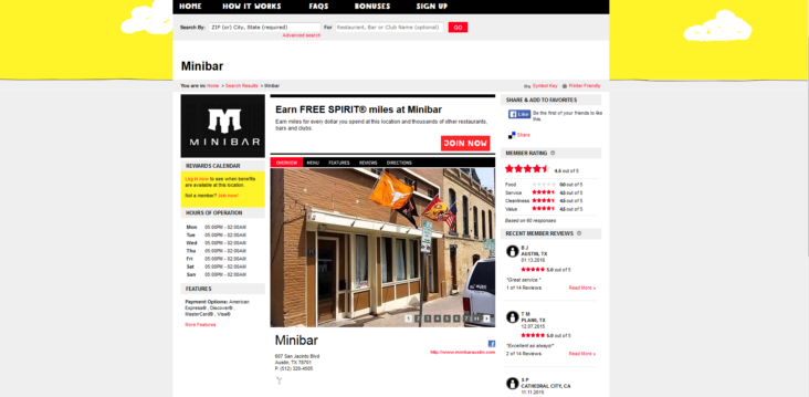 Spirit Airlines Dining Program website