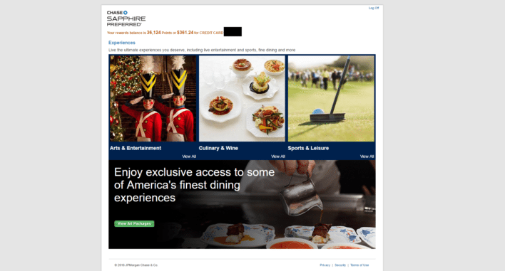 The main screen of the Chase Experience Portal.