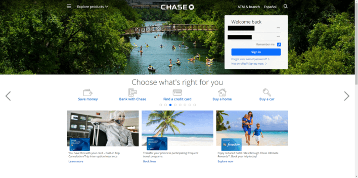 Chase Login Main Screen