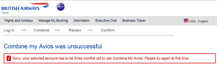 British Airways Combine My Points Unsuccessful