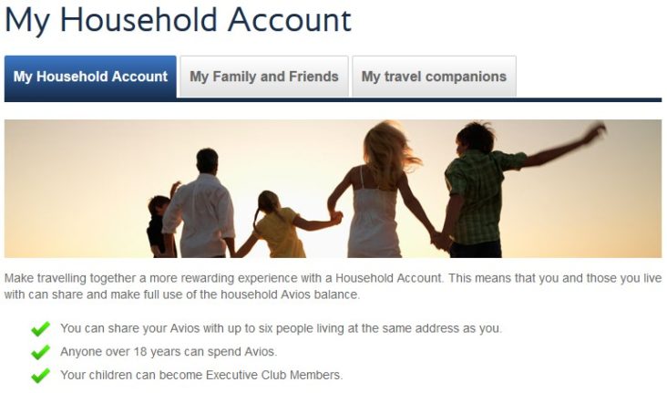 British Airways Executive Club Household Account