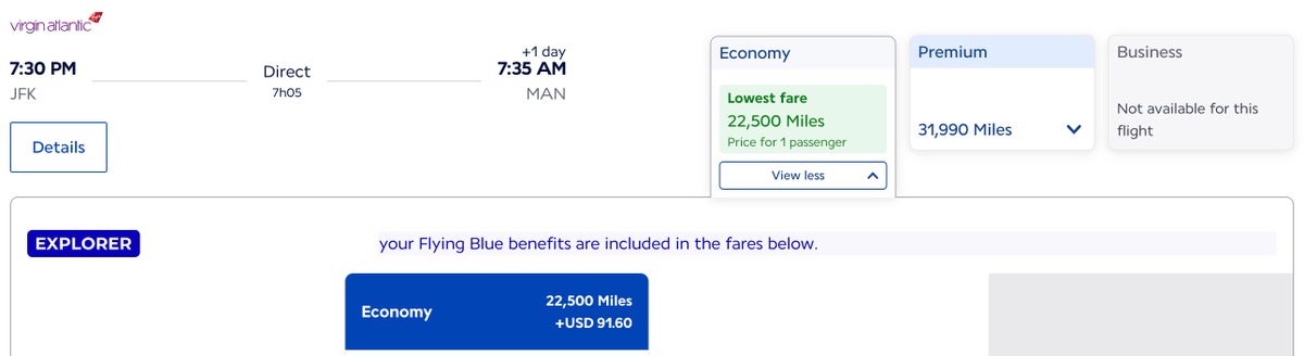 Flying Blue VA award JFK MAN