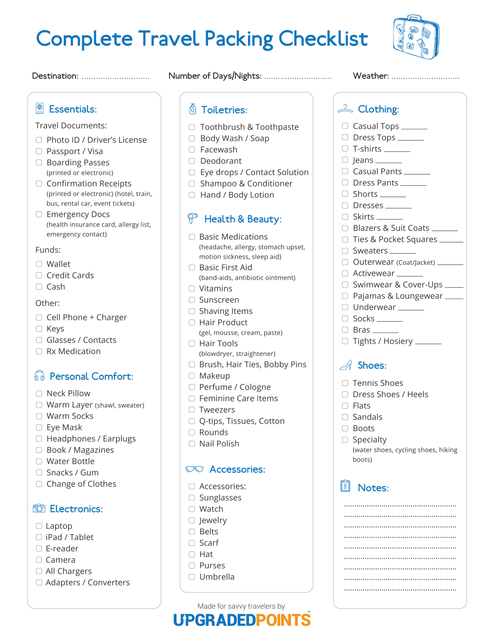 Easy, Printable Travel Packing Checklist + 30 Best Tips [2020]