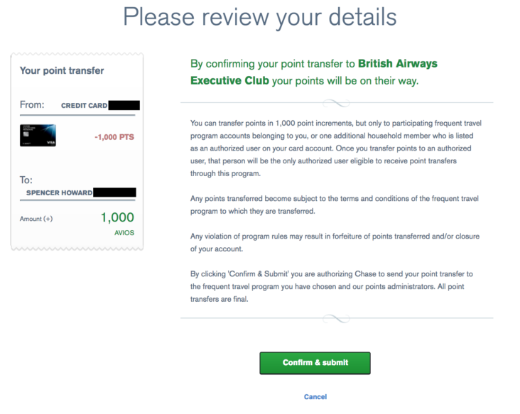 Chase Ultimate Rewards Choose Airline Transfer Final