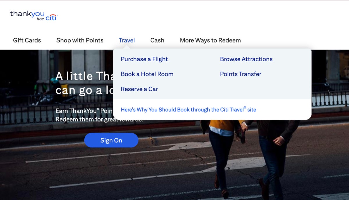 Citi Thank You Points redemption options