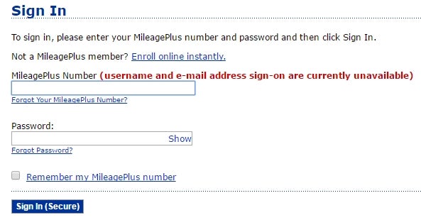 MileagePlus Sign-in