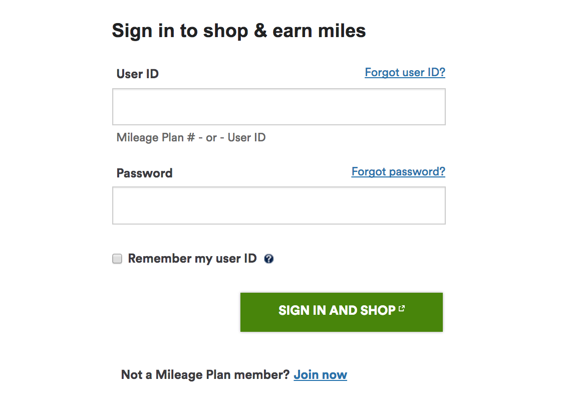 Alaska Mileage Plan Shopping Portal Account Login