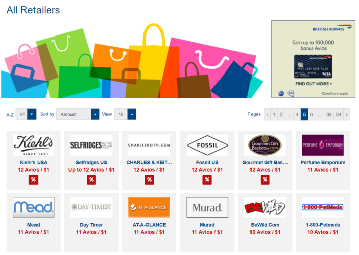 British Airways Avios eStore All Retailers