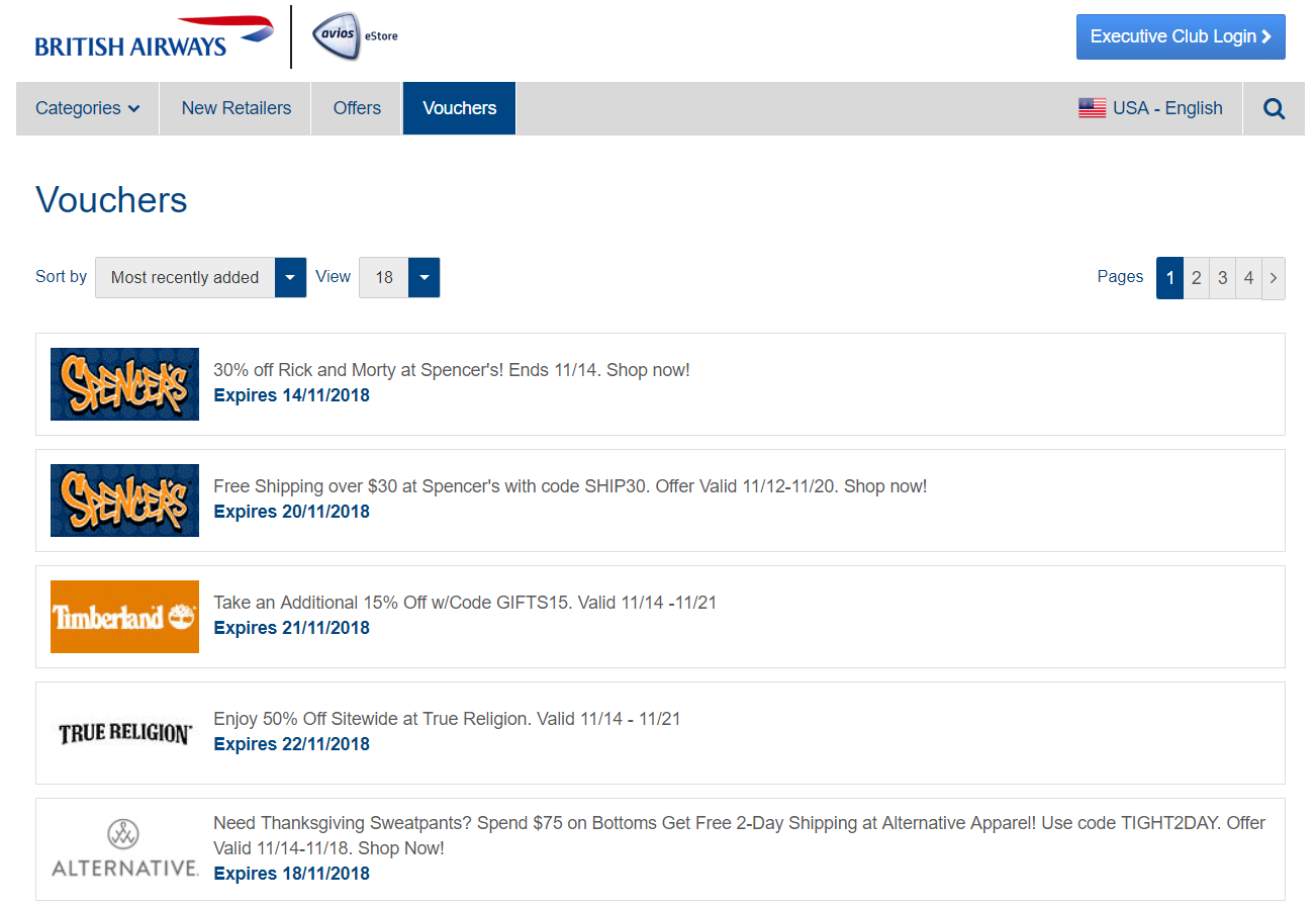 British Airways Avios eStore Vouchers