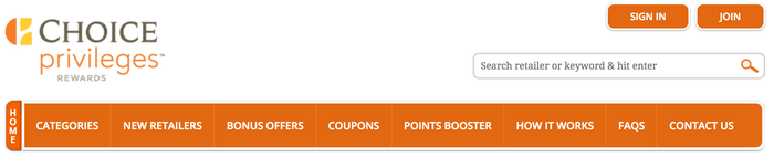 Choice Privileges Rewards Shopping Portal Homepage