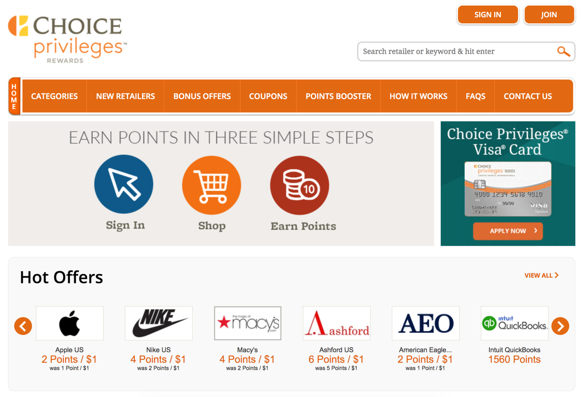Choice Privileges Rewards Shopping Portal