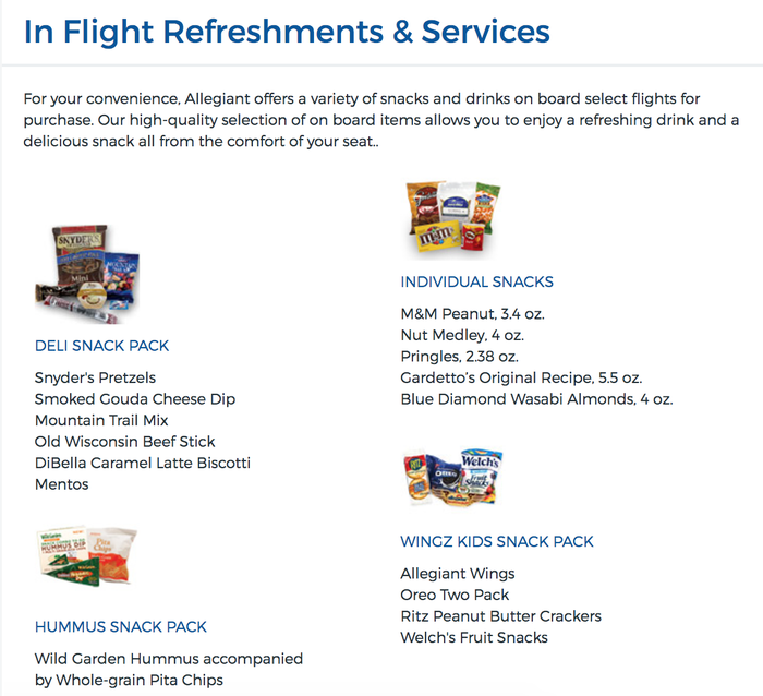 Allegiant In Flight Food