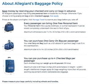 cost for baggage on allegiant air