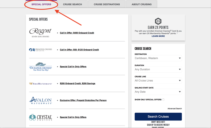 American Express Travel Cruise Special Offers