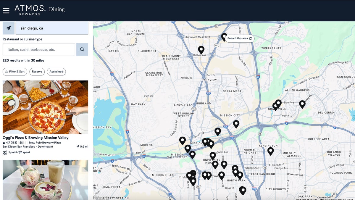 Atmos Rewards Dining map san diego