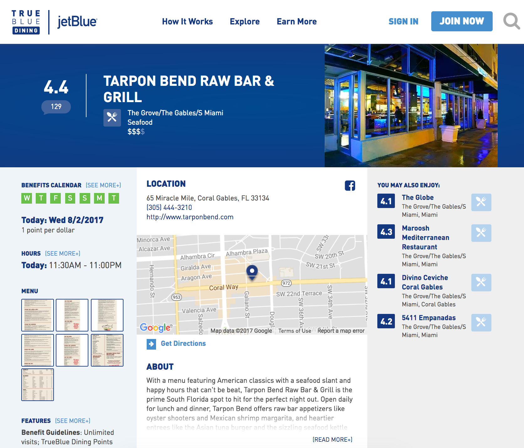 JetBlue Dining Program Restaurant Page
