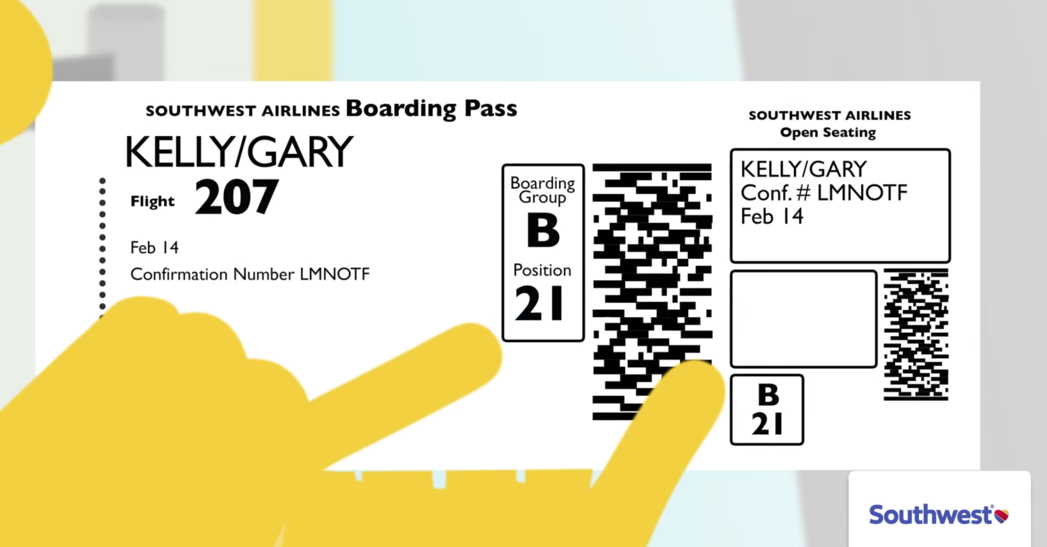 southwest airlines boarding pass a60 and b01 family