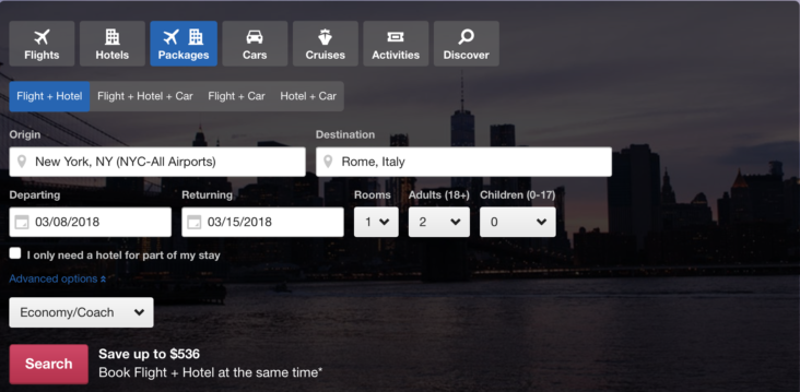 Orbitz Vacation Package Search