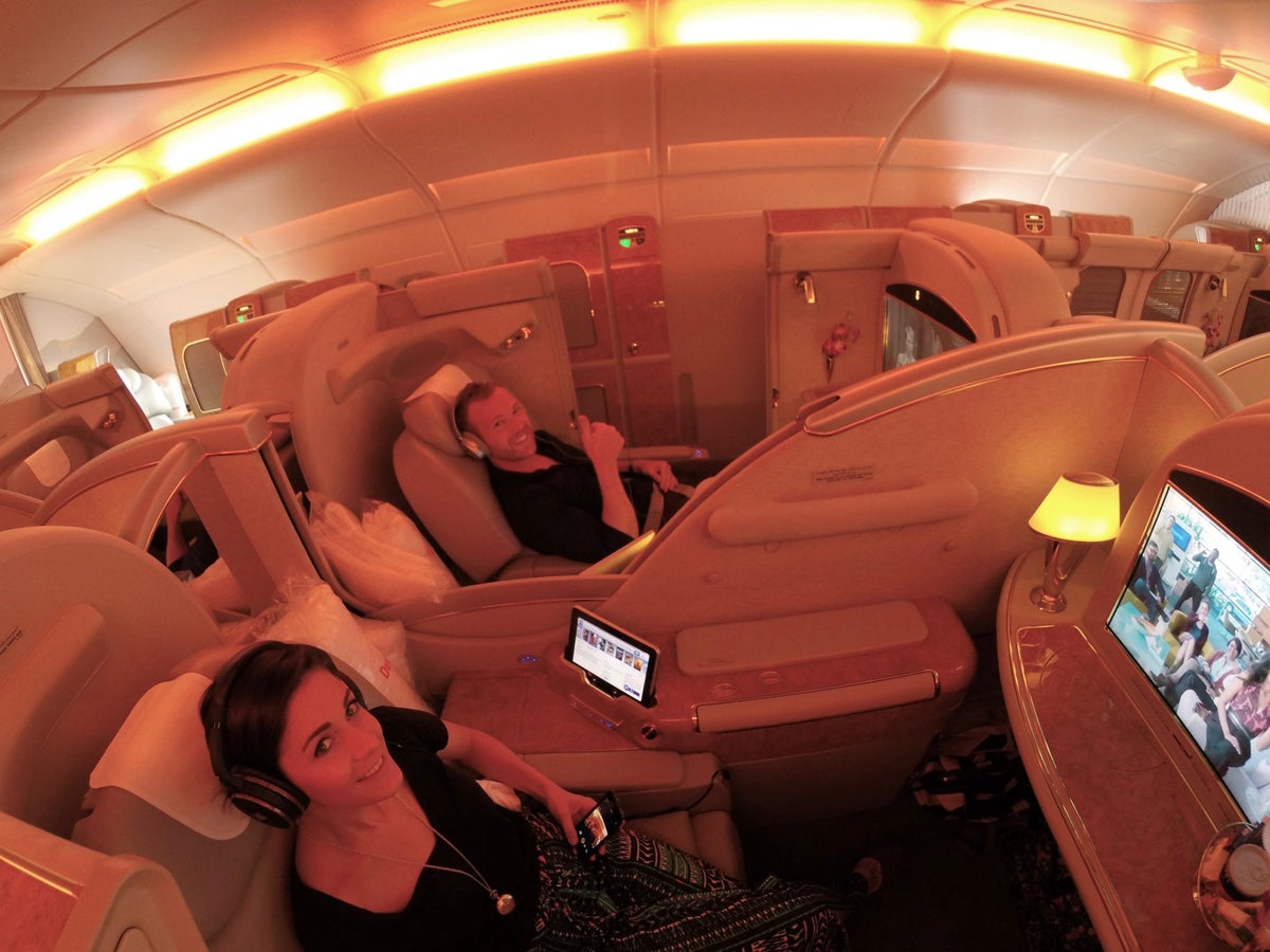 Emirates First Class A380 - Couple Enjoying The Flight