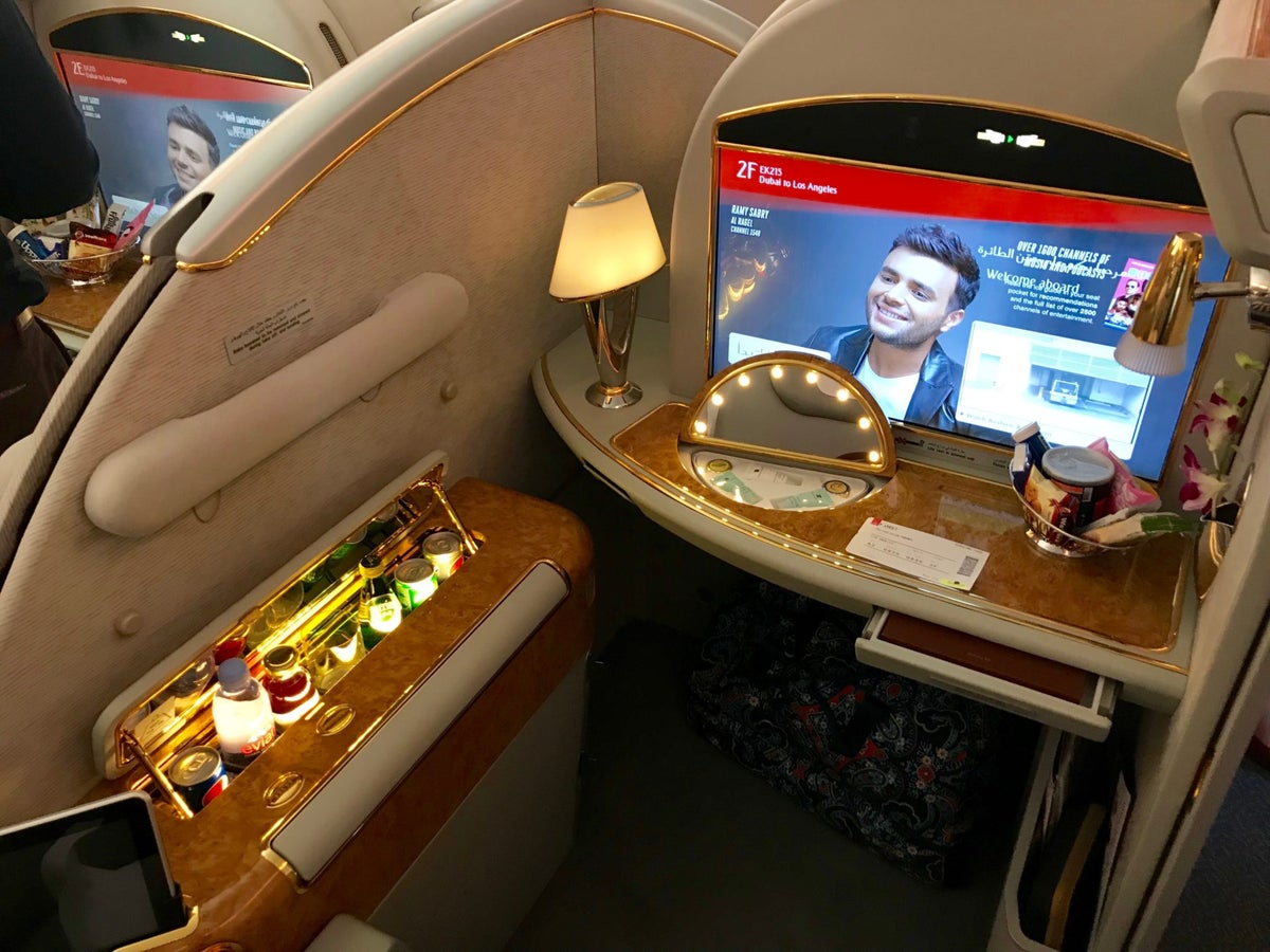 Emirates First Class A380 - Seat 2F with MiniBar