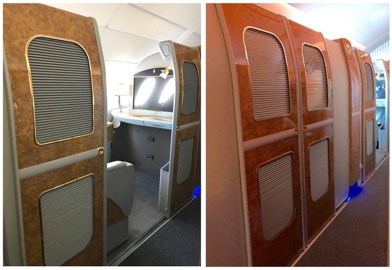 Emirates First Class A380 - Suite Doors Open & Closed