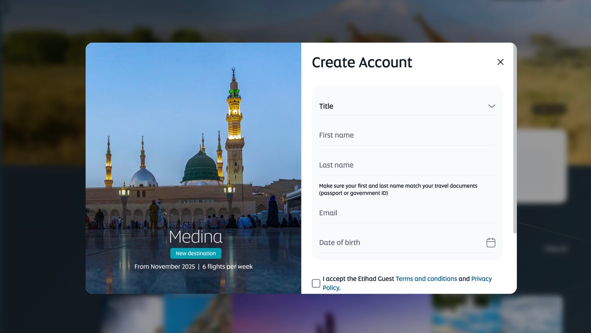 Etihad guest create account