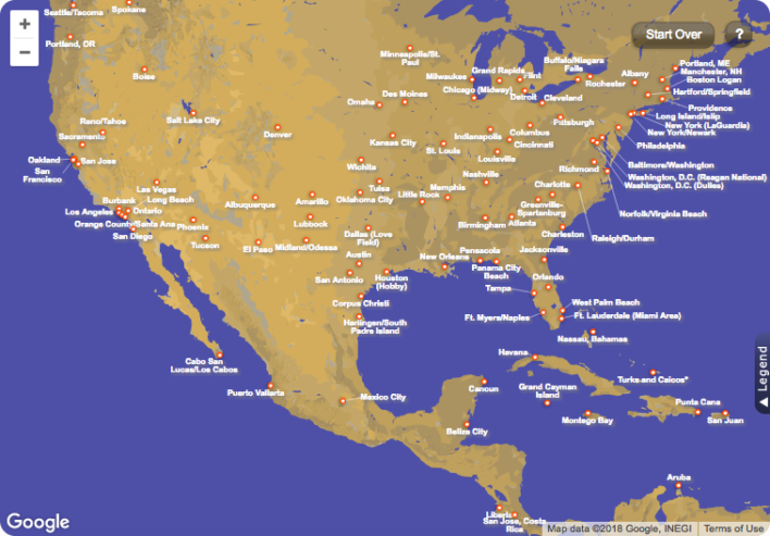 southwest airlines international map