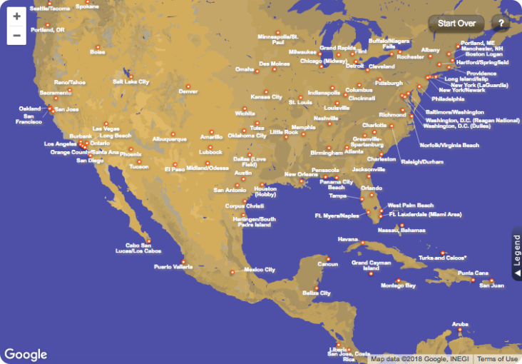 southwest airlines location map