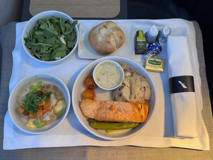 AA 777 300ER DFW JFK Flagship Suite salmon