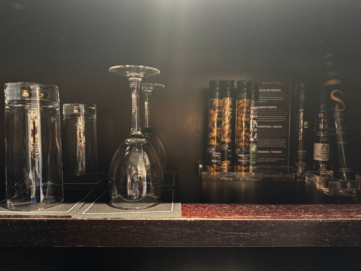 Accor Sofitel Lisbon Liberdade Luxury Room bedroom glasses snacks