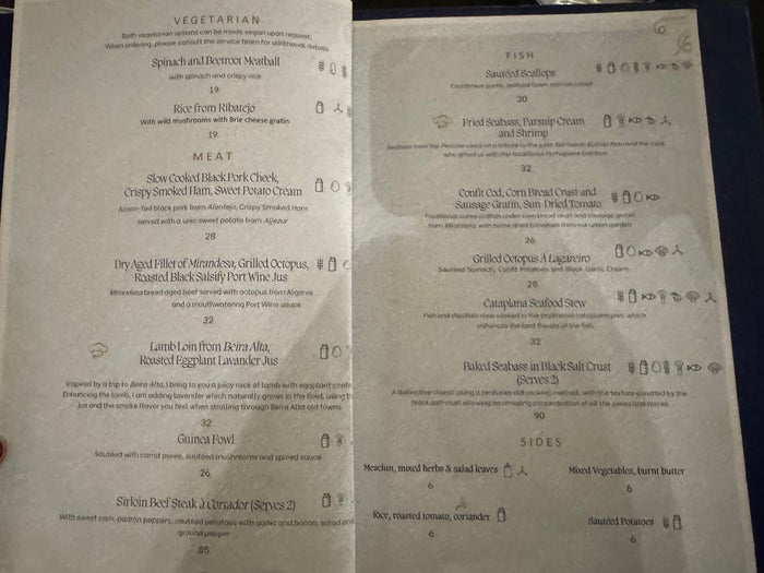 Accor Sofitel Lisbon Liberdade Matiz Restaurant menu veg meat fish