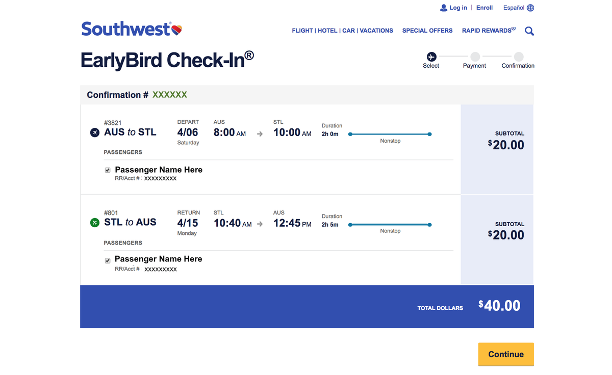 Add Early Bird Check-In To My Itinerary
