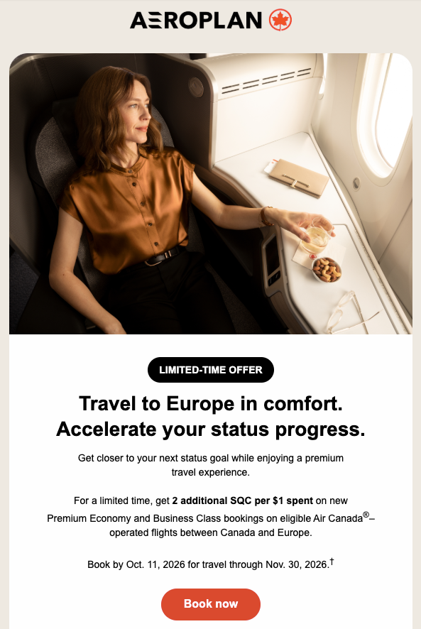 Aeroplan status points email Aeroplan status points email