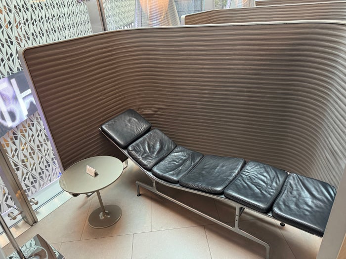 Al Mourjan Lounge DOH nap chairs near entrance Al Mourjan Lounge DOH nap chairs near entrance