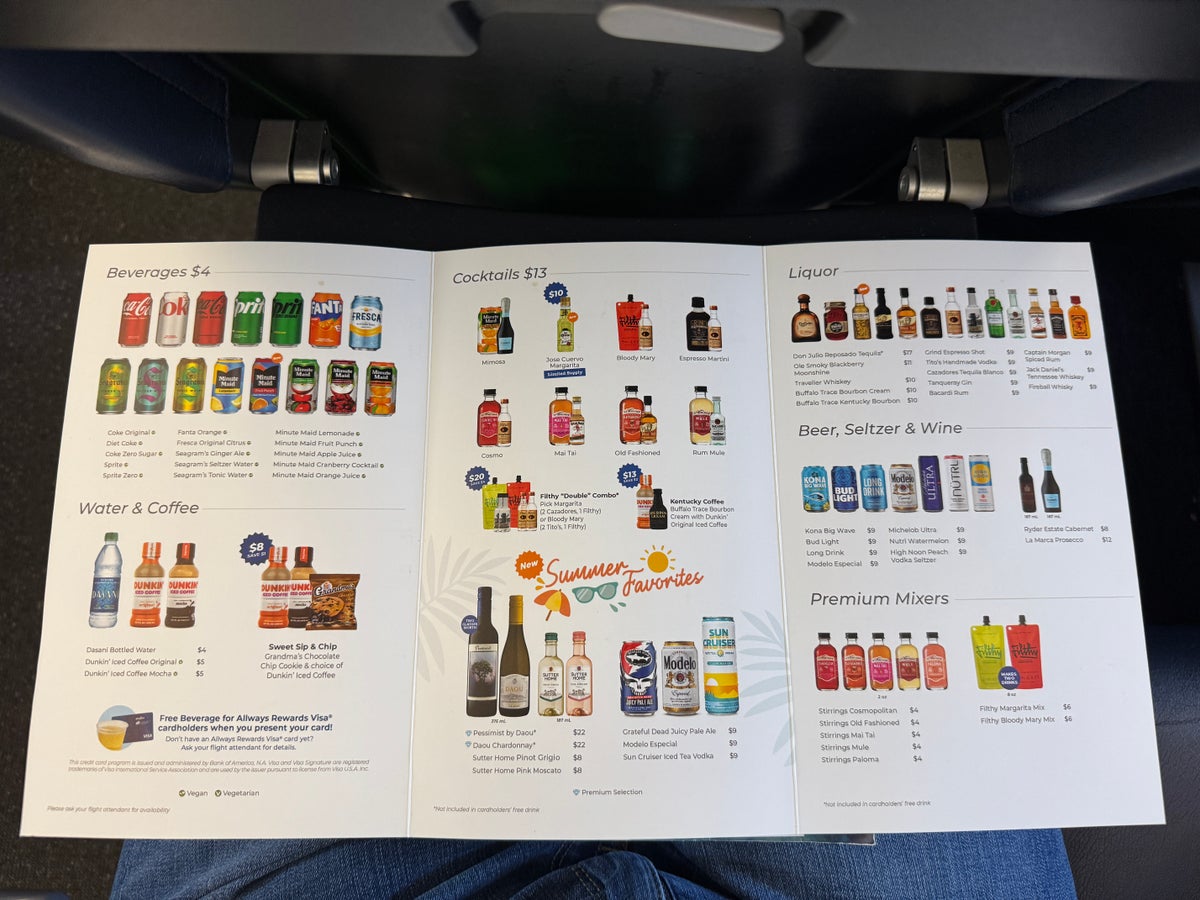 Allegiant A320 AVL HOU menu drinks