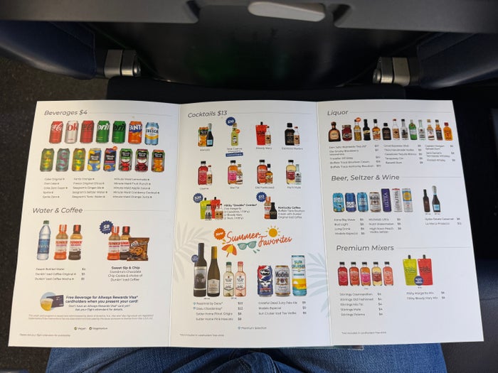 Allegiant A320 AVL HOU menu drinks Allegiant A320 AVL HOU menu drinks