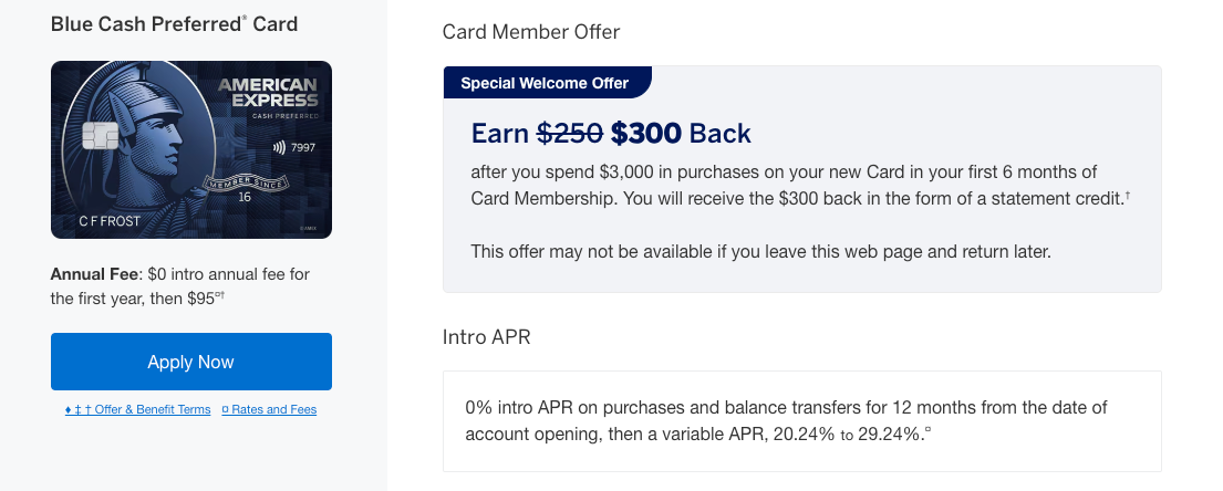Amex Blue Cash Preferred 300 offer August 13 2025