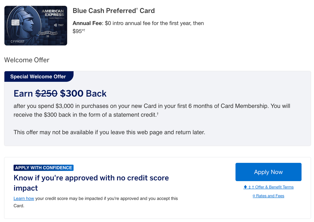 Amex Blue Cash Preferred 300 offer December 1 2025