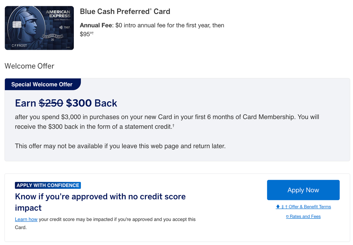 Amex Blue Cash Preferred 300 offer December 22 2025