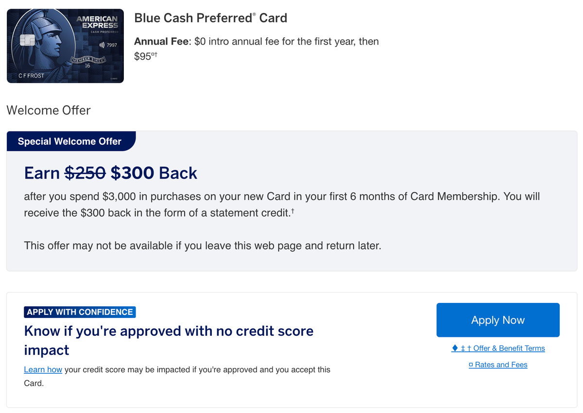 Amex Blue Cash Preferred 300 offer Jan 12 2026