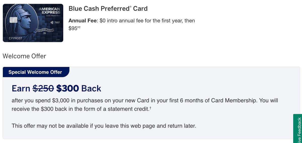 Amex Blue Cash Preferred 300 offer September 15 2025