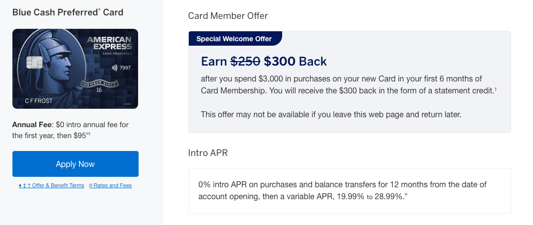 Amex Blue Cash Preferred 300 offer September 29 2025