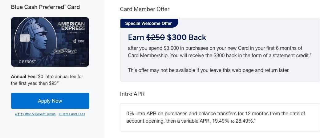 Amex Blue Cash Preferred card 300 offer February 10 2026