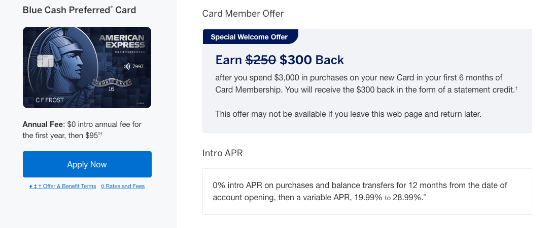 Amex Blue Cash Preferred card 300 offer October 13 2025
