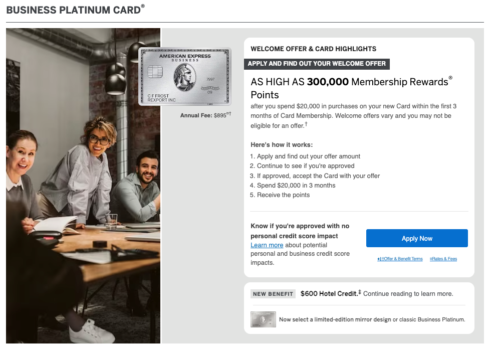 Amex Business Platinum card 300k offer February 4 2026