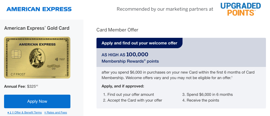 Amex Gold card as high as 100k offer Amex Gold card as high as 100k offer