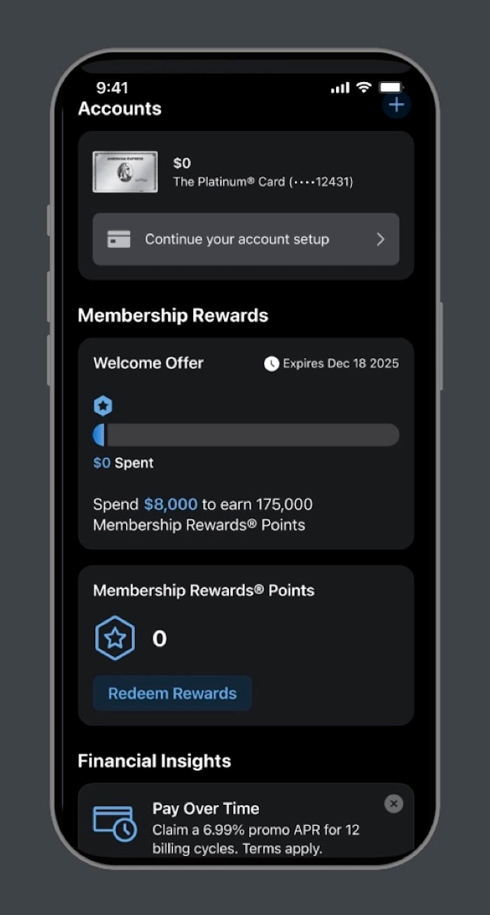 Amex mobile app welcome bonus tracker