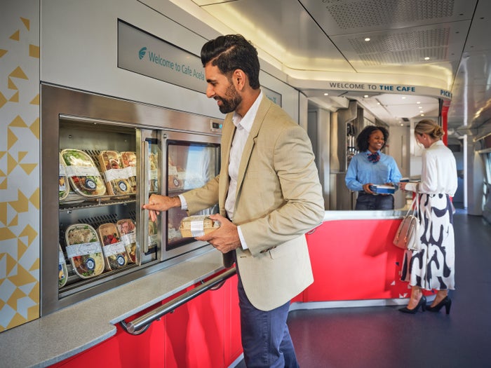 Amtrak NextGen Acela snack cart grab go Amtrak NextGen Acela snack cart grab go