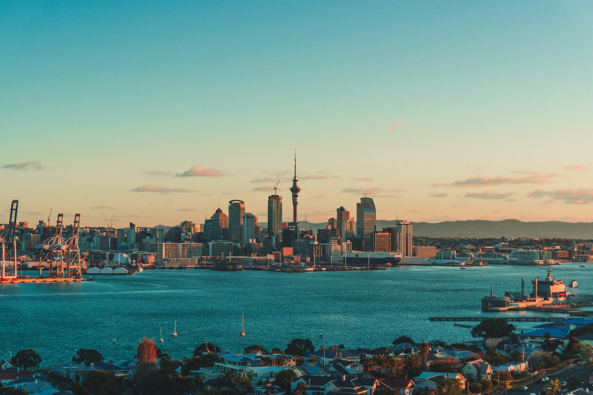 Auckland New Zealand skyline across the water